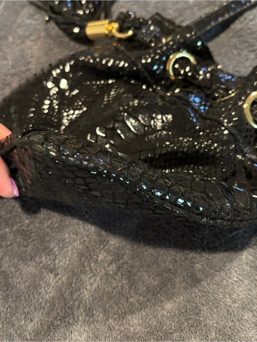Michael Kors python-embossed black patent crossbody bag with gold hardware